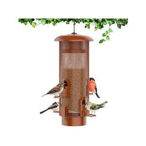 Metal Squirrel Proof Bird Feeder,Bird Feeders for Outdoors,Weight Activated Squirrel Proof Wild Bird Feeders with Finch Cardinal Chickadee,Large Capacity,Weatherproof and Durable,Reddish Brown