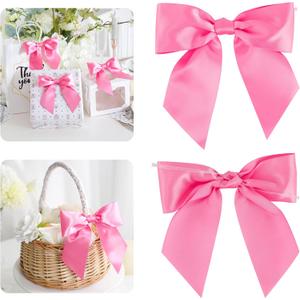 AIMUDI Hot Pink Satin Bows 5.5" Bows for Gift Wrapping Satin Twist Tie Bows Premade Ribbon Bows for Treat Bags Invitations Baskets Crafts Wedding Birthday Baby Shower Spring Decorations, 24 PCs