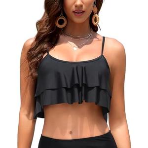 Tempt Me Ruffled Bikini Top Flounce Swimsuit for Women Bathing Suit Top Only M
