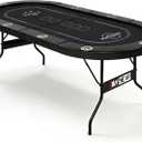 RAYKEEP 10 Player Poker Table Foldable, 84" Folding Blackjack Texas Holdem Table, Portable Casino Leisure Card Board Game Table with Cup Holders and Padded Rails for Game Room (Black)
