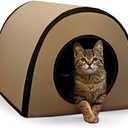 K&H Pet Products Thermo Mod Kitty Shelter Heated Outdoor Cat House for Outside Pets in Winter, Insulated, Waterproof, Heated Floor, Washable Cover, Safety Listed - Small 21 X 14 X 13in Tan 20W