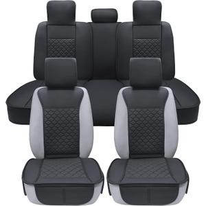 Elantrip Car Seat Cover Full Set Leather Car Seat Protector Universal fit for Most Cars SUVs and Trucks Water Proof Front and Rear Seat Protector Black