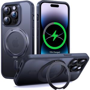 Supdeal Magnetic Kickstand for iPhone 14 Pro Case, Compatible with MagSafe 360 Rotatable Ring Stand Holder, Non-Slip Hard Matte Translucent Cover Military-Grade Shockproof Phone Case, 6.1", Black