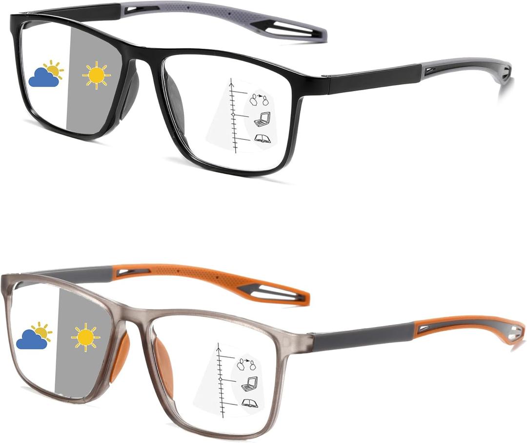 Progressive Multifocus Reading Glasses for Men Women 2 Pairs TR90 Sports Style Comfortable and Flexible Readers (Black&Yellow)