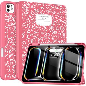 Soke Case for New iPad Pro 11 Inch (M5/M4) 5th Generation 2024-2025 with Pencil Holder - [Shockproof + Apple Pencil Charging + Auto Wake/Sleep], Soft TPU Back Cover for iPad Pro 11", Book Watermelon
