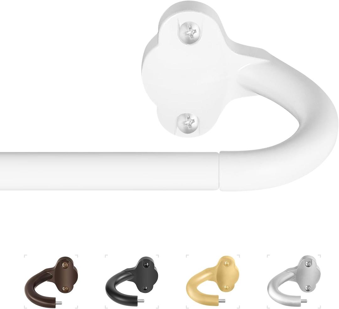 TVWOO White Wrap Around Curtain Rods:5/8" Small Blackout Adjustable Window Curtain Rod for Bedroom Kitchen Apartment Renter Friendly,Room Darkening Curved Drapery Rods Easy Install,Pure White 28-60"