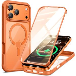 VOFATA for iPhone 17 Pro Max Case, 360 Full Body with Built-in 9H Tempered Glass Screen Protector, Fit for MagSafe, Mil-Grade Drop Protection, Drop Proof Magnetic iPhone 17 Pro Max Phone Case, Orange