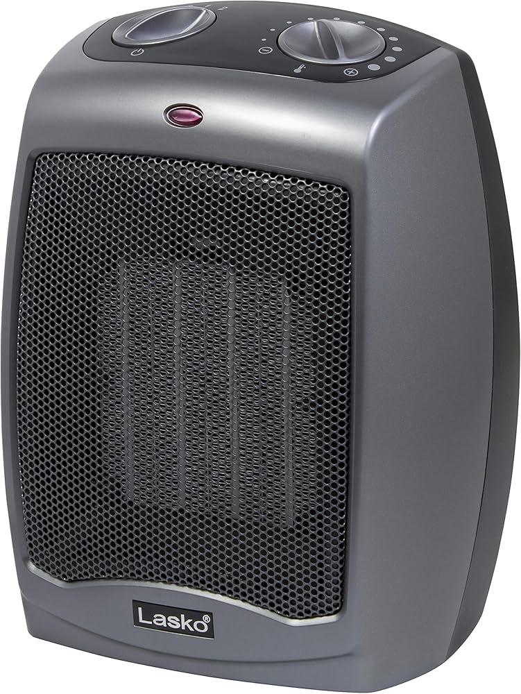 Lasko Portable Indoor Electric Ceramic Space Heater with TipOver Safety Switch, Overheat Protection and Thermostat, 2 Speeds, Safe for Home, 9.2 Inches, Dark Gray, 1500W, 754201