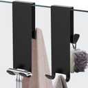 Shower Door Hook, Extended Length Double-Sided Hook for Frameless Shower Doors (7 Inch), Heavy-Duty Stainless Steel Hook for Bathrobes and Towels, No Drilling or Adhesive Required, 2-Pack, Black