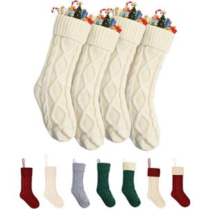Mr. Pen- Christmas Stockings, 4 Pack, 18" Cream Stockings Christmas, Stockings for Christmas, Stocking Christmas, Cream Knit Stockings Christmas Stocking, Cream Christmas Stockings