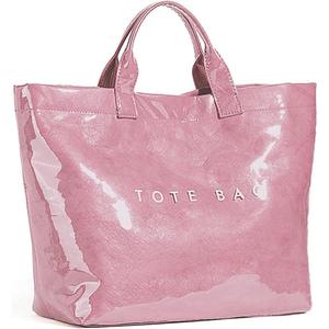 KAMEILONG Women's Large PVC Tote Bag Letters Print Handbags Paper Shoulder Bag Clear Shopping Hobo Bag (Pink)