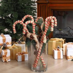 6 Pcs Giant 23.62 Inch Vintage Christmas Candy Cane Decor Red Striped Large Candy Cane Rustic Farmhouse Decor with Bells and Artificial Pine Needles Jumbo Christmas Ornaments Decoration
