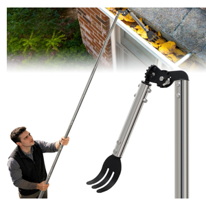 12FT Gutter Cleaning Tools from the Ground, Dual-Axis Spring Steel Gutter Cleaner Tool, Adjustable Length Cleaning Pole with Rake for Leaves, Muck and Roof Debris
