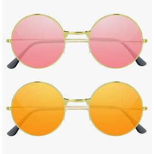 NEBURORA Round Hippie Sunglasses Metal Frame Colored Circle Glasses for Women Men 70s Retro Disco Party Accessory