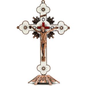 Calculs Metal Jesus Crucifix Table Cross for Home Dcor Accents - Catholic Cross for Christian Prayers Jerusalem 8" Copper