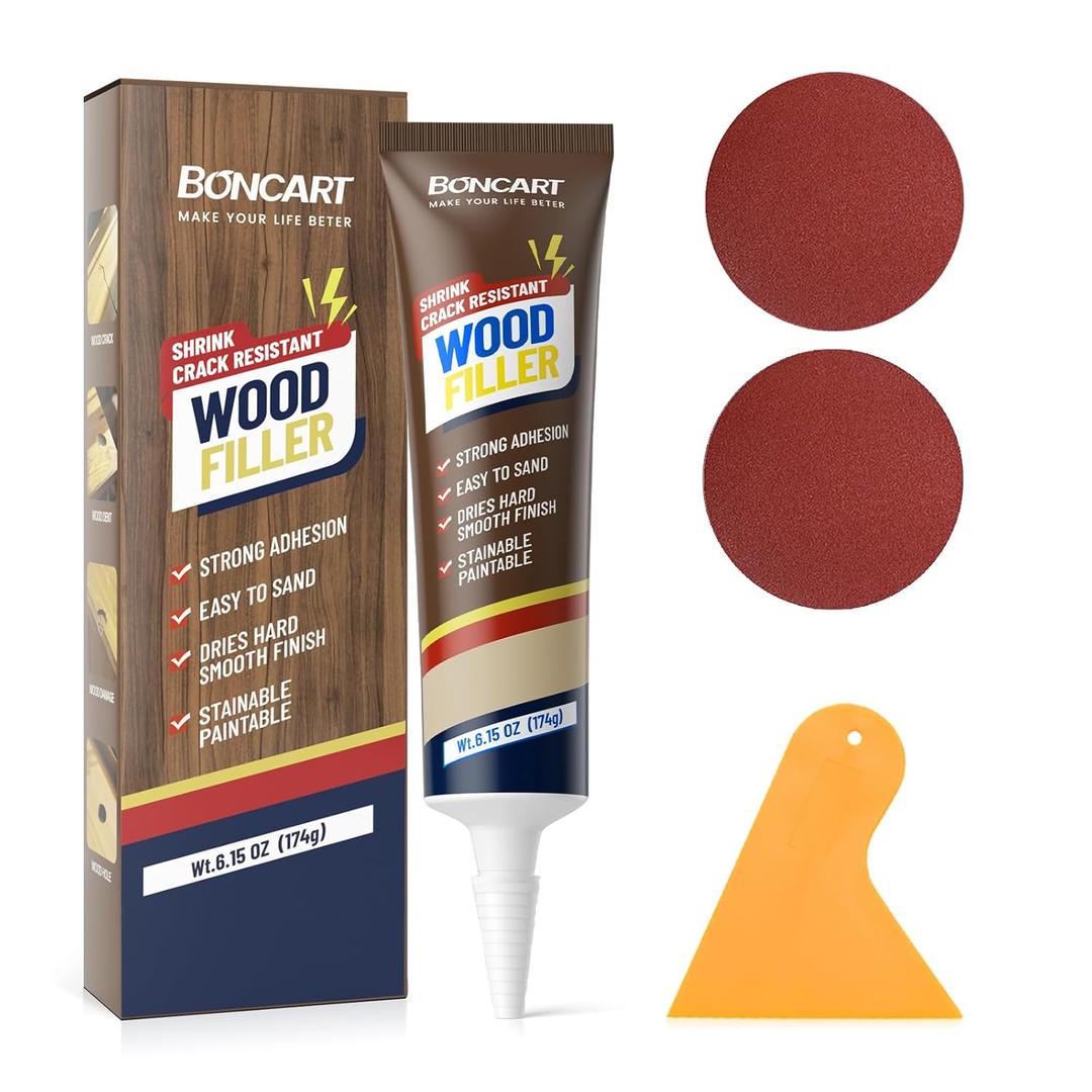 Wood Filler, 6.15 oz Paintable Wood Putty, Easy to Sand, Shrink & Crack Resistant, Quick Repair for Cracks, Holes and Damage (Natural)