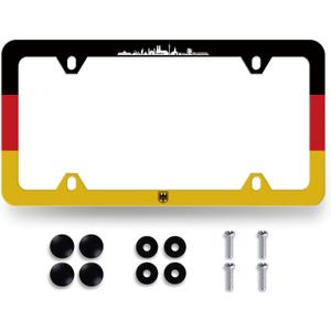 Germany Flag License Plate Frame German Flag License Plate Holder Colorful Stainless Steel Auto Parts Funny License Plate Decoration with Screws Size 12.3" x 6.3"