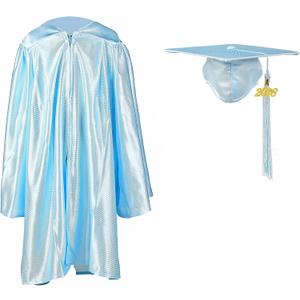 FtyFty Shiny Kindergarten Graduation Cap and Gown Set (Blue)