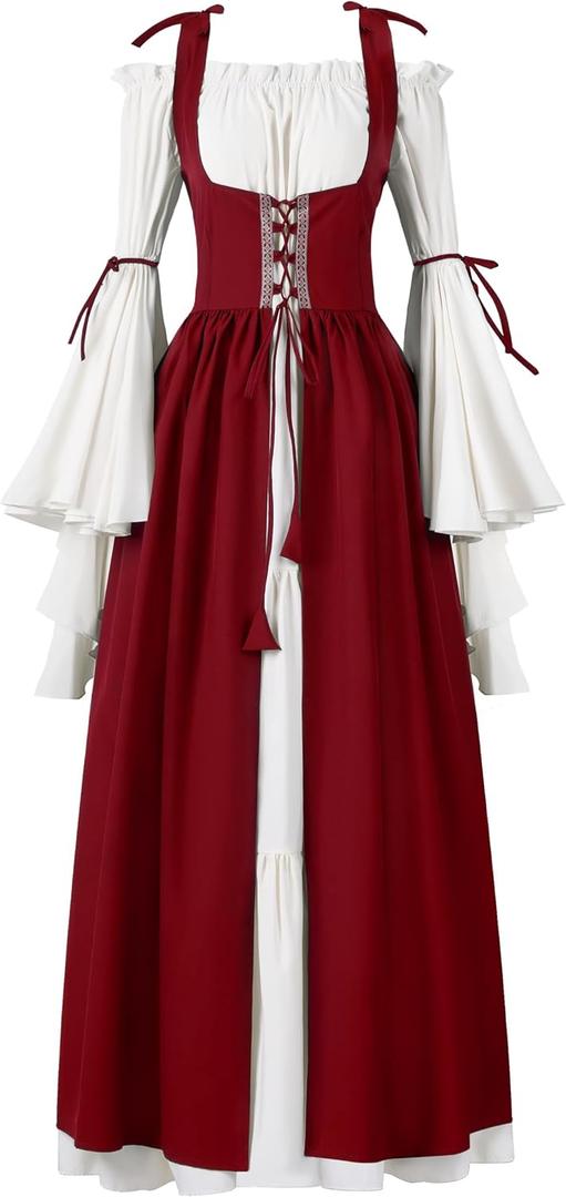 Spooktacular Creations Halloween Renaissance Costume Women, Renaissance Corset Dress, Plus Size Medieval Chemise for Cosplay (L)