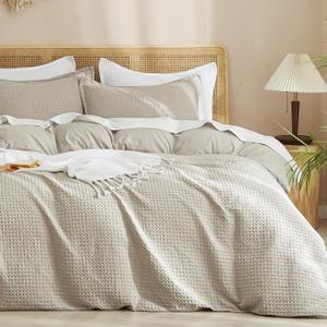 PHF Waffle Weave Duvet Cover Set King Size, No Snagging Ultra Soft Luxury Textured Breathable Comforter Cover for All Season 3pcs, Durable Bedding Duvet Set with 2 Pillow Shams, Linen