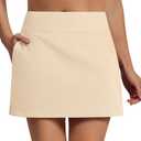 Sarin Mathews Women's Skort 95% Cotton Mini Tennis Skirt with Built-in Shorts and Pockets for Golf Pickleball Running Beige XL (Beige, XL)