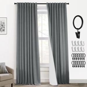 Dark Grey Blackout Curtains for Bedroom,Back Tab Hooks Pleated Linen Room Darkening Thermal Insulated Black Out Long Charcoal Gray Curtain Drapes for Living Room Window,84 Inch Length 2 Panels Set (52"W x 84"L (Pack of 2))