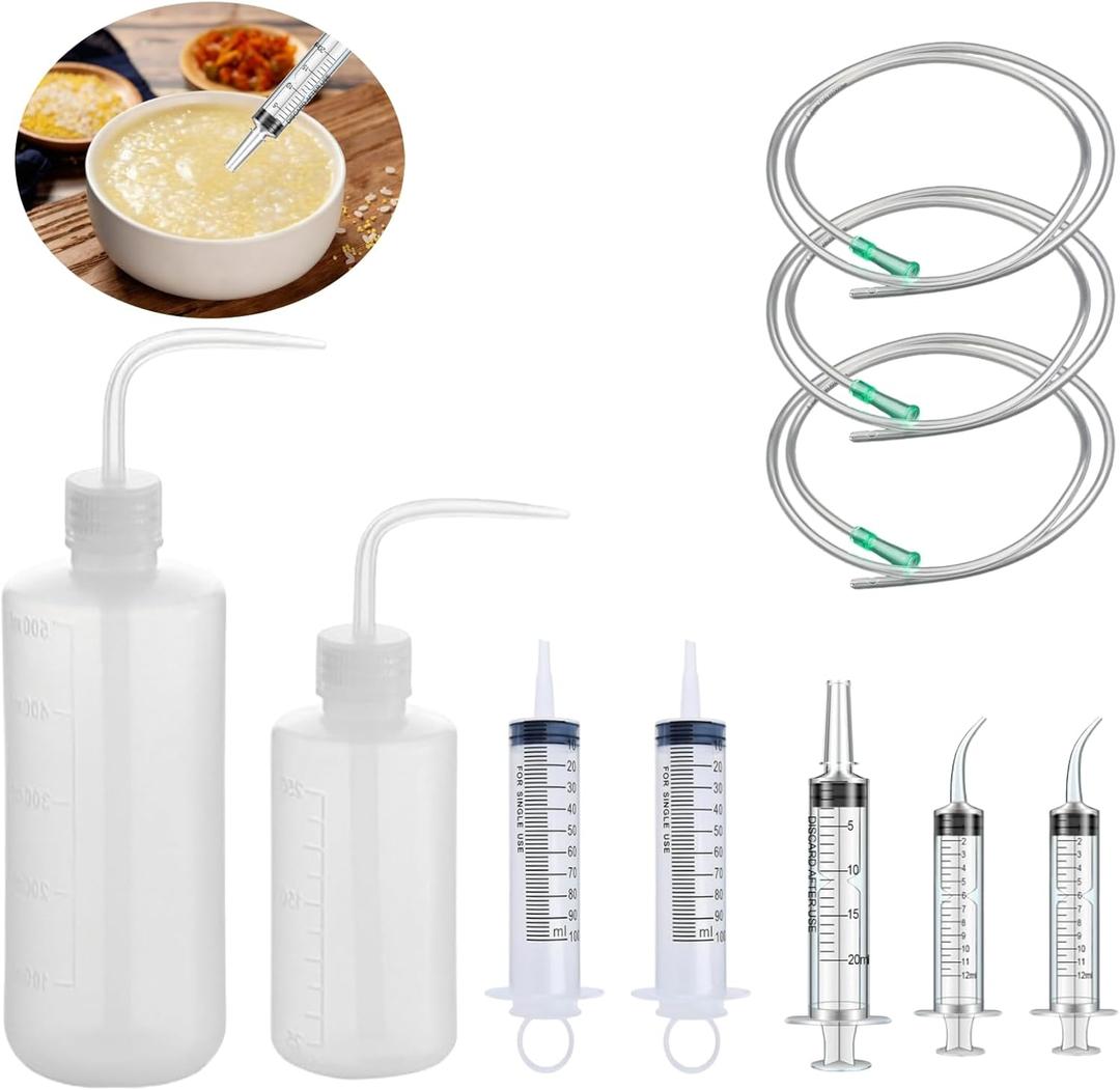 10 Pcs Soft & Liquid Diet Kit with 4 Direct Syringes, 1 Curved Syringes, 2 Squeeze Bottles, 3 Tubing - for Post-Surgery Recovery, Liquid Feeding, Epoxy Resin, Oils & Industrial UseJaw Surgery Recovery Supplies