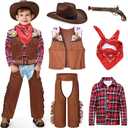 Latocos 7 PCS Kids Cowboy Costume for Boys Ages 3-10 Years Halloween Party Dress Up Role Play and Cosplay, Small