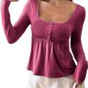 SOLY HUX Women's Babydoll Tops Long Sleeve Henley Shirts Cute Square Neck Coquette Peplum Top Dusty Pink Small