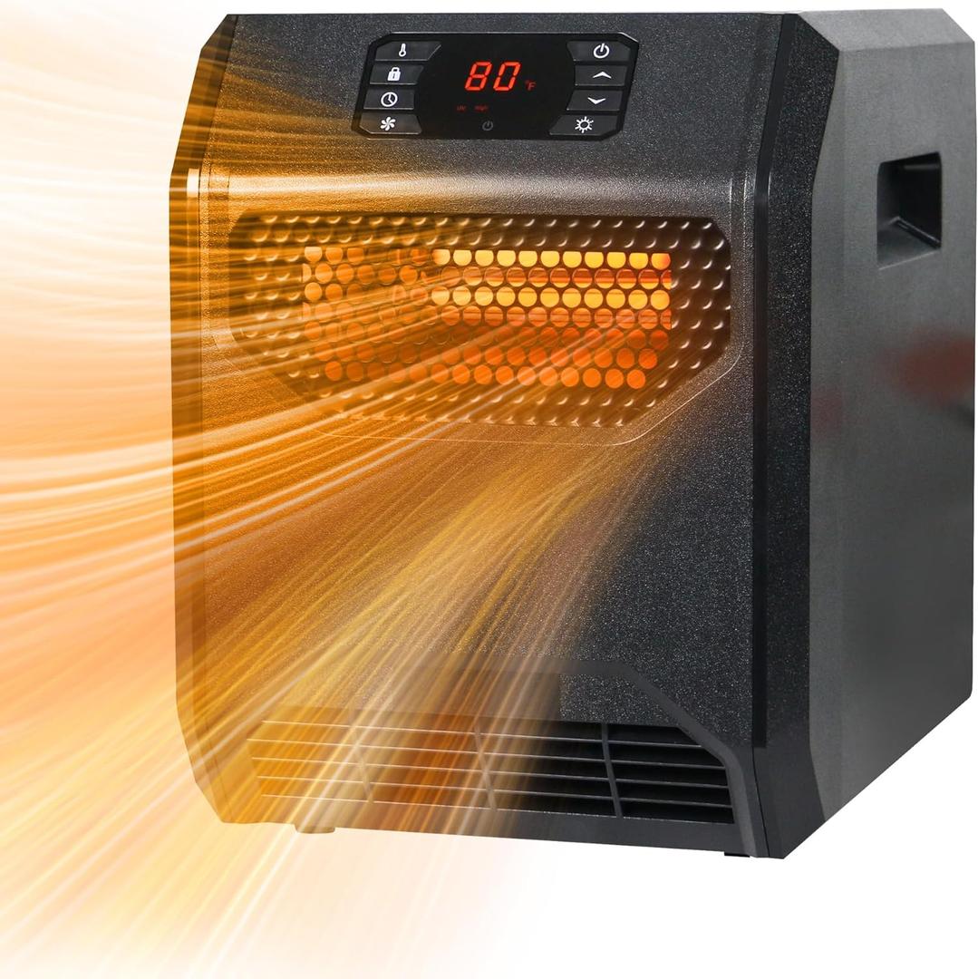 Infrared Space Heater 1500W Electric Portable Heaters for Indoor Use Realsmart UVC Air Purification 4 Heating Mode LED Display Remote Control Overheat Tip Over Protection Safe Quartz Element Heaters
