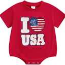 COORALLY 4th of July Outfit Baby Girls Boys Short Sleeve Crew Neck Letter Embroidery Bubble Romper Bodysuit 3-6M