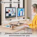 TEAMIX White Dual Monitor Riser for 2 Monitors-42inch, Wood Desktop Dual Stand with Metal Legs, Long Screen/PC/Laptop Storage,Computer Shelf TV Holder Home Office