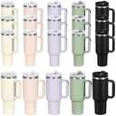 15 Pack 40 Oz Tumbler with Handle and Straw Bulk, 40 Oz Tumbler Stainless Steel Vacuum Insulation Keep Hot and Cold, 40 Oz Travel Coffee Mug with Silicone Spill Proof Stopper Set, Individually Boxed