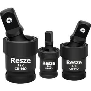 Resze 3PCS Universal Joint Swivel Socket Adapter Set (1/4", 3/8", 1/2"), 360 Rotating, Chrome-Plated Steel, Universal Fit, Anti-Slip Design - Heavy-Duty Automotive & DIY Mechanics Tool Kit