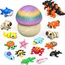 17PCS 3D Printed Animal Figurines Set with Mushroom Container - 16 Unique Articulated Animals, Fidget Toys for Stress Relief, Party Favors, Desk Decor & Gifts for Kids & Adults (