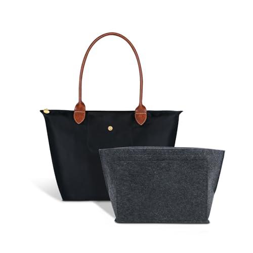 Medium Work Tote Bag For Women: Black With Purse Organizer Insert For 13-15" Laptop - Office Professionals College Students Aged 25-45 - Commute Travel