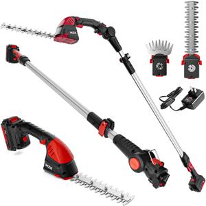 MZK 2-in-1 20V Pole Mini Hedge Trimmer & Grass Shear, 13ft Reach, Electric Hedge Trimmer with Extension Pole, Multi-Angle for Garden, Lawn(Battery and Charger Included),HT08D11