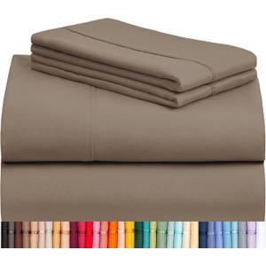 LuxClub 4 PC King Sheet Set, Deep Pockets Wrinkle Free Cooling Bed Sheets Hotel Bedding for Women, Men, Includes 1 Fitted Sheet, 1 Flat Sheet and 2 Pillowcases-Soft Dark Khaki