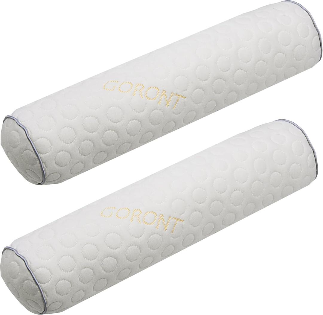 Cylindrical Pillow,Bedding Round Neck Pillow (Pack of 2, White Jacquard) 18 x 4 inches,Bolster Pillow for Bed, Legs, Back and Yoga (18x4)