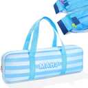 Mahjong Rack Storage Bag 20.5 x 6.7 x 2.36 Inch, Blue Stripe | 4 Independent Compartments, 1 Front Pocket, For Tiles and Racks, For Game Nights, Travel, Parties and Outdoor Gaming，Only Bag