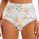 Micosuza Women's Swim Bottom High Waist Retro Basic Full Coverage Bikini Tankini Swimsuit Briefs (8, Pinkflower)