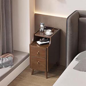Solid Wood Nightstand with 2 Drawers, Bedside Table with Open Sliding Shelf, Mid Century Modern Night Stand, End Side Table for Bedroom, No Assembly Needed, Walnut, 12"