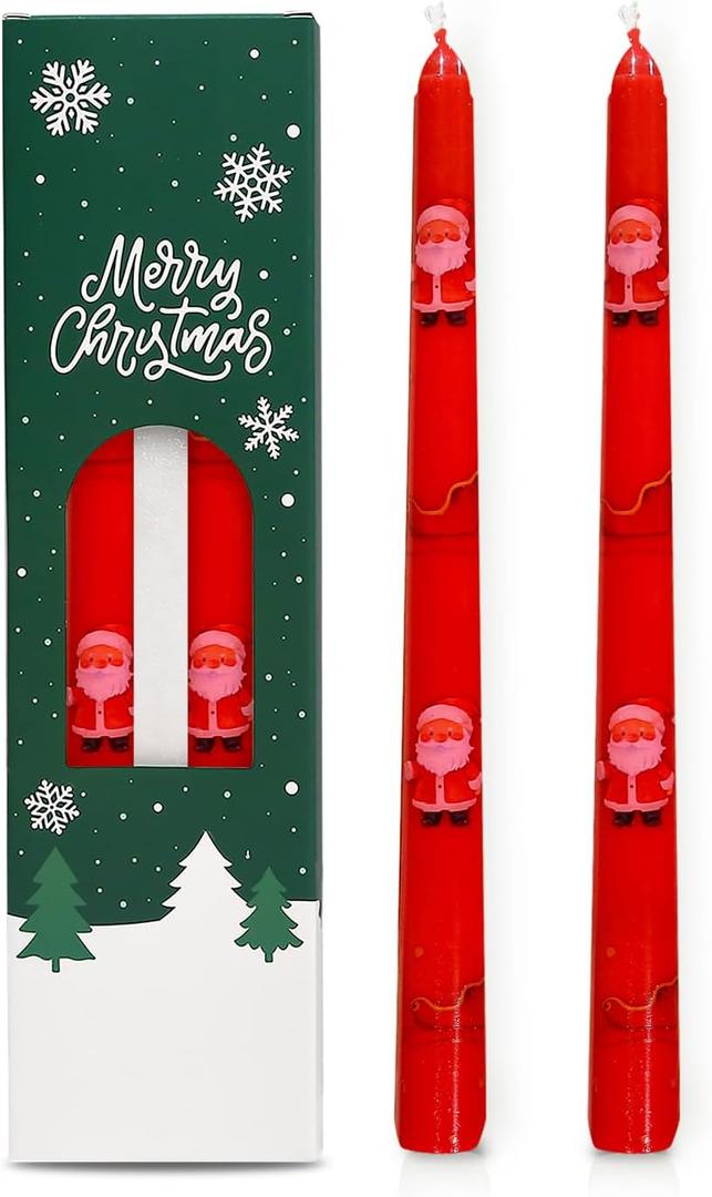4 x 2 Pack Christmas Taper Candles, 10 Inch Unscented Candlesticks with Santa and Sleigh for Holiday Table Centerpiece, Fireplace Mantel, Advent Wreaths, Winter Weddings, Seasonal Home Decor