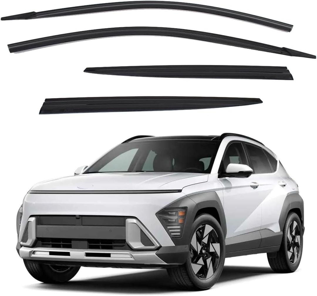 Safe Smoke Window Visor Sun Rain Vent Guard 4 Pcs Set Out Channel Visor Black Compatible with KONA (KONA 24~ Smoke)