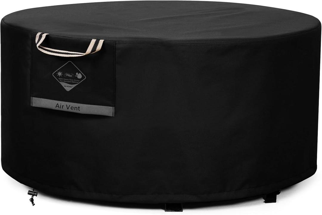 QH.HOME Fire Pit Cover Round Super Waterproof, 44" D X 24" H Outdoor Round Firepit Cover 600D Strong Tear Resistant, UPF 50+ Fire Pit Covers Premium Fading Resistant for Outdoor Fire Pit - Black
