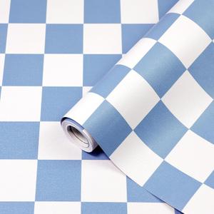 Amiya Checkered Wallpaper Peel and Stick Blue Checkerboard Contact Paper Modern Self Adhesive Vinyl Removable Wall Paper Mosaic for Shelf Liner,Classroom,Cabinets,Living Room 17.3”X120”