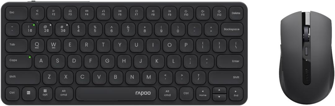 Rapoo 9050S Multi-Device Keyboard and Mouse Combo, 2.4GHz/Bluetooth 5.0/4.0 Wireless Keyboard & Mouse Set for Windows/Mac/Linux/Chrome, Support 4 Devices, Rechargeable, Silent Click, Black