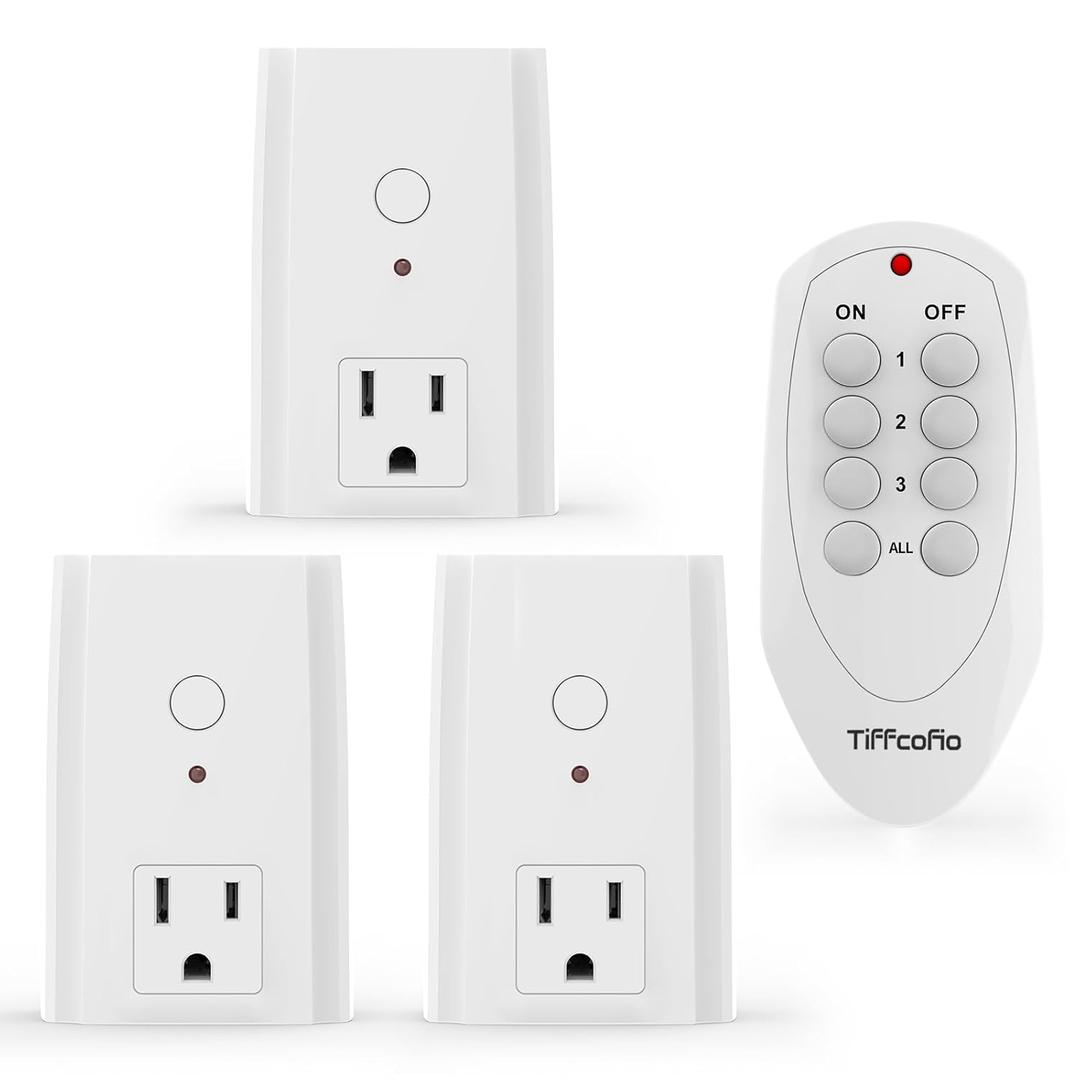 TiFFCOFiO Remote Control Outlet Plug, Indoor Wireless Light Switches, 100ft Range Remote Control, 15A/1875W, ETL Listed
