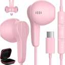 USB C Headphone for iPhone 17 Air 16 15 Pro Max Plus/iPad, Type C Earphone with Mic HiFi Stereo Magnet Cute USBC Wired Earbud for Samsung Galaxy S26 S25 S24 Ultra A35 S23 Fe S22+ A17/Pixel 10 9, Pink