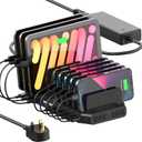 Alxum USB Fast Charging Station with Quick Charge 3.0, 10 Port Charging Stand for Multiple Devices, Compatible with iPad, iPhone, Samsung Galaxy, Black